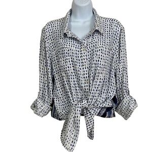 Rayon Button-front Roll-tab Sleeve Blouse Shirt Large